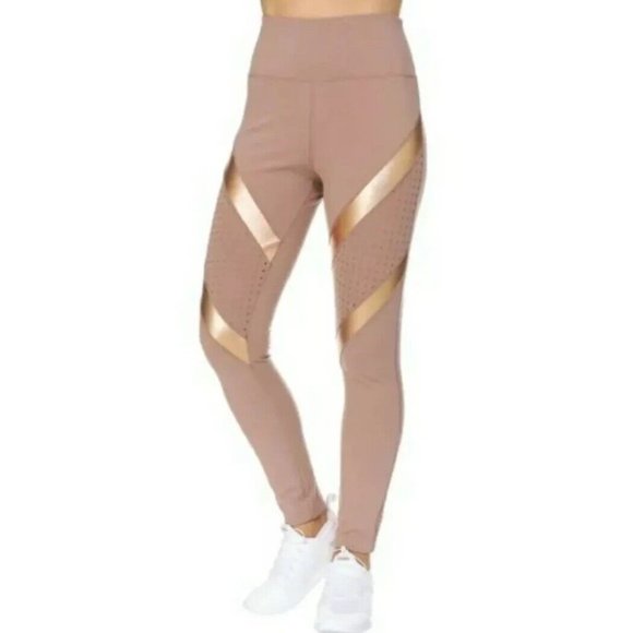 BSP  Antler&Gold Cutout Accent Contrast HighWaist Leggings Women Size XL  Brown - Picture 1 of 16